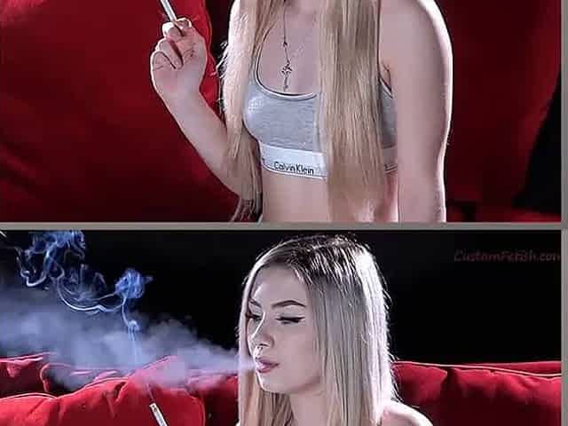 cute blonde smokes