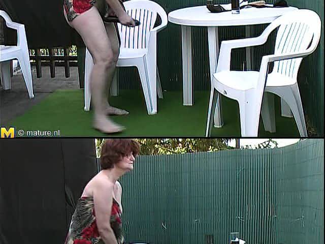 Slutty granny masturbates and rides on a throbbing meat pole