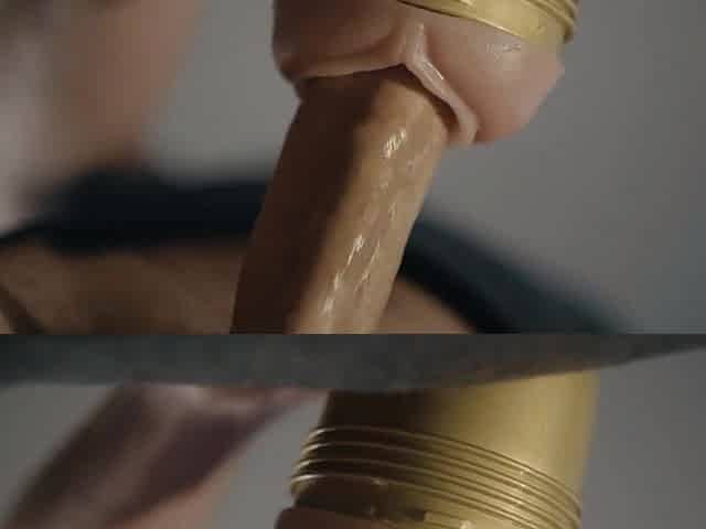 Hung hunk banging fleshlight in 4K. Large uncut white schlong. Frog view. Cum.