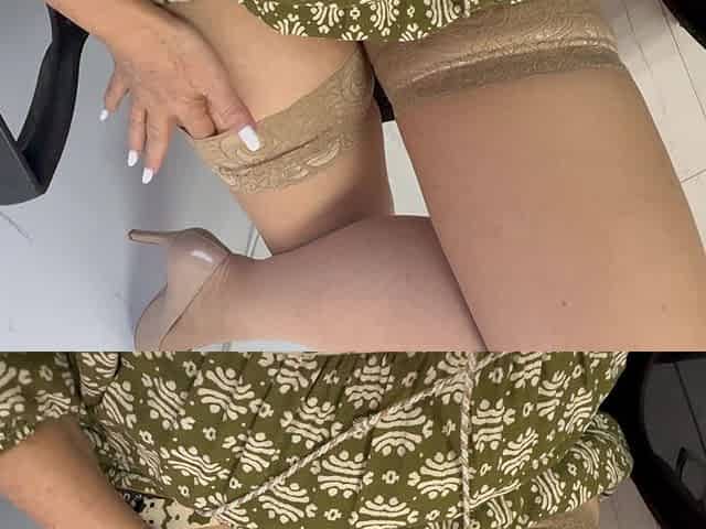 Hot Elegant Stepmom Arrived at the Office Horny and Rubs Her Pussy in Front of the Other Coworkers