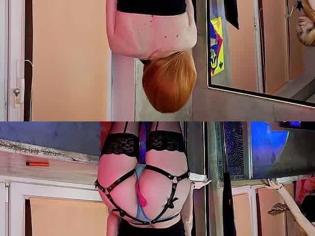redhead student with beautiful face undresses bare in front of camera showing herself