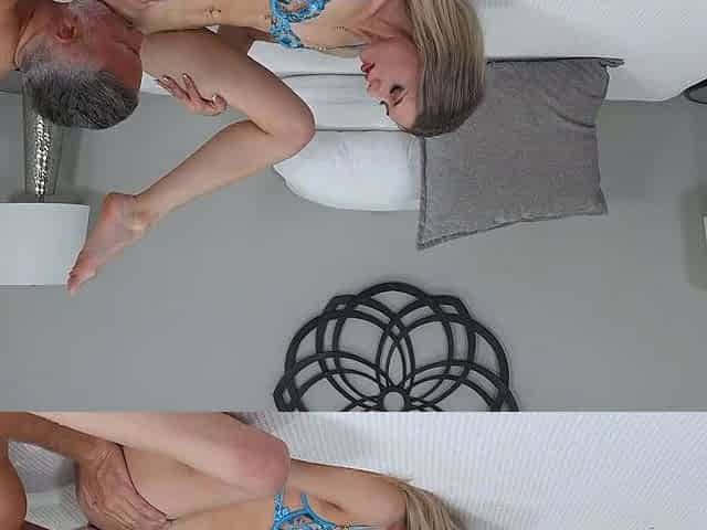Petite Blonde Teen Deepthroats Mature Cock Until Facial