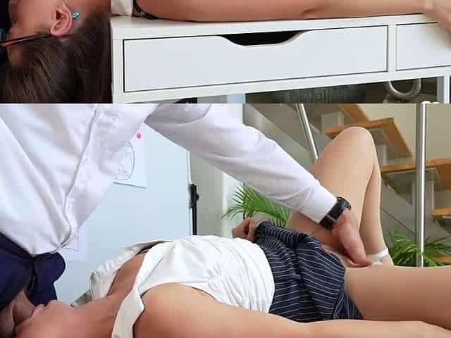 Tattooed Brunette Passionate Blowjob and Hard Fuck on Desk