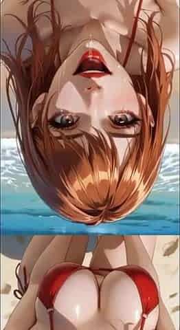 Cute Redhead Bikini Moaning on Beach, Ai Animation