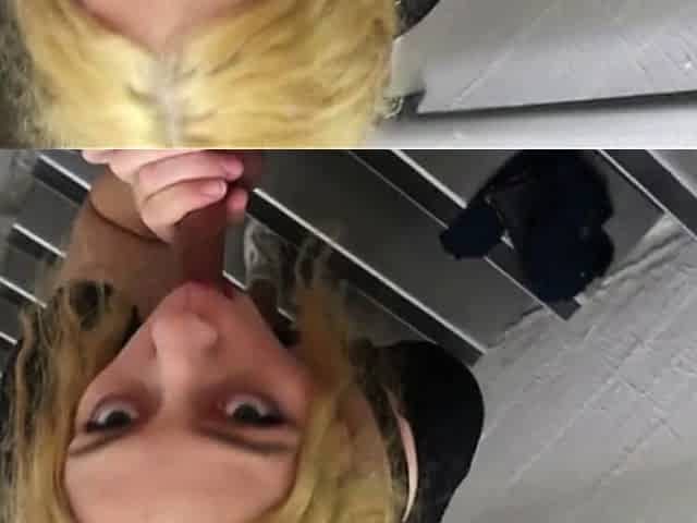 Blonde Escort Gives Blowjob on Stairs