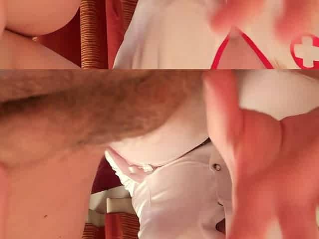 Willing and cute nurse helps bring an older patient off