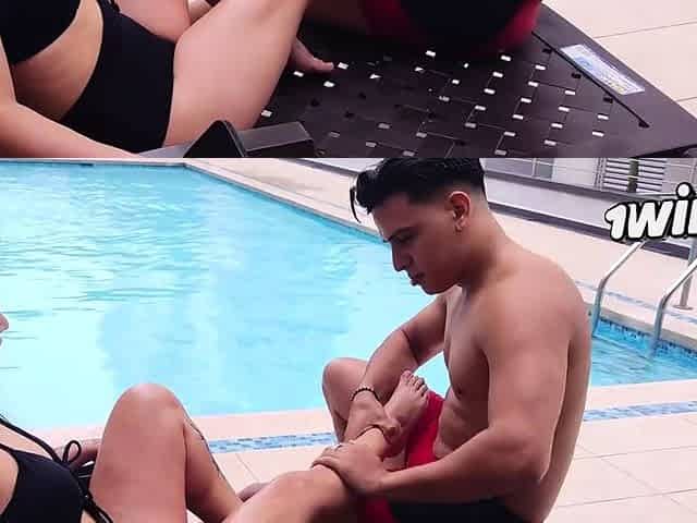Sexy latina seduces poolside, strong creampie.