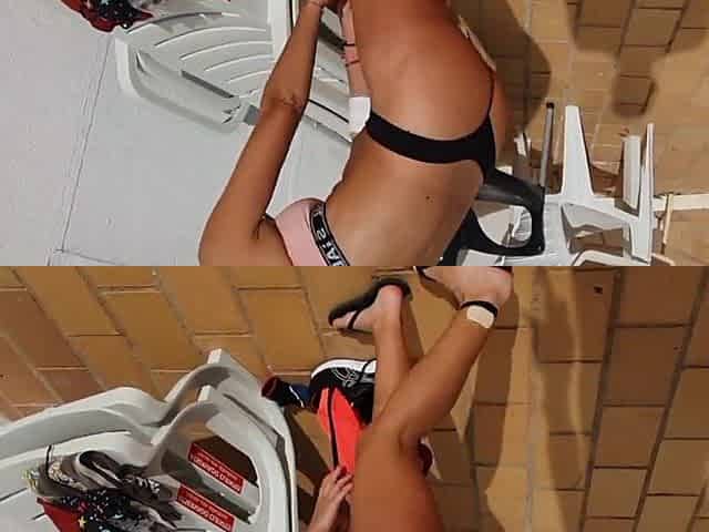 Hawt angel undressing in a public pool