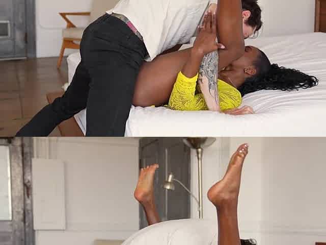 Gorgeous ebony princess takes strong white cock in passionate scenes