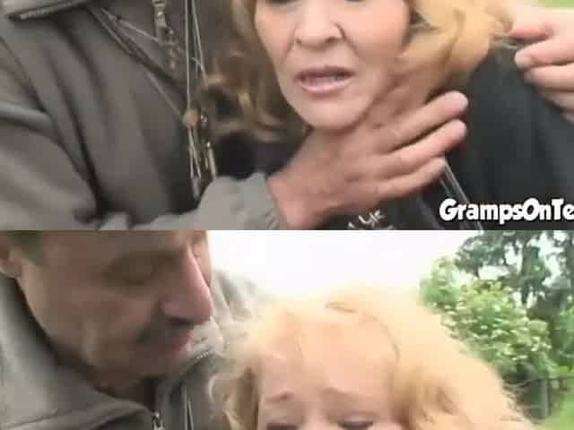 Teen takes oldies wang in her taut snatch