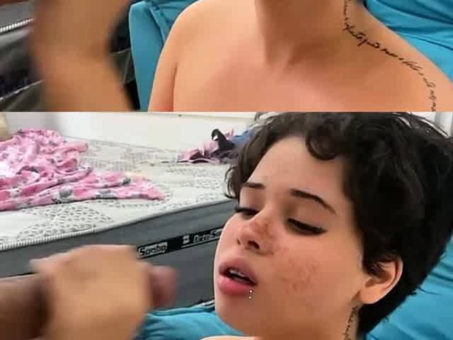 Latina Beauty Enjoys Huge Cumshot on her pretty face -