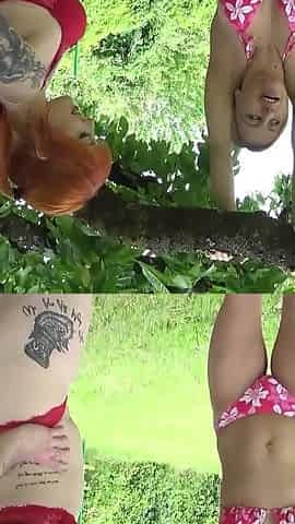 Two Sexy Lesbian Chicks Licking Their Belly Button's Outdoors
