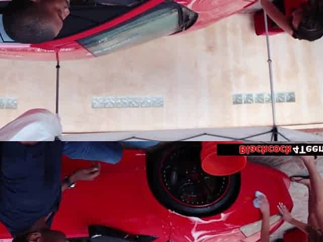 Hawt hottie washing her neighbors car to screw his ebony rod