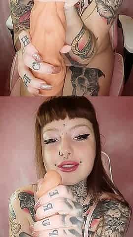 Tattooed Goth Takes Mega Cock