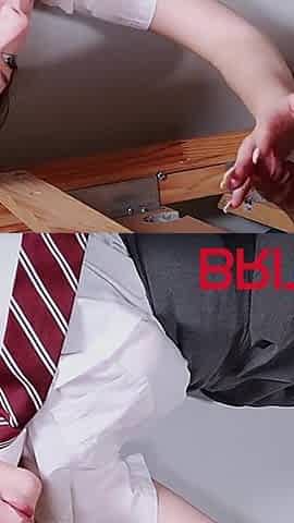 British 18-year-old in college uniform makes a guy cum at the milking table