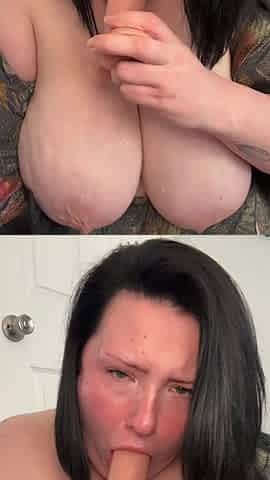 BBW Sucks Gags & Spits on Dildo