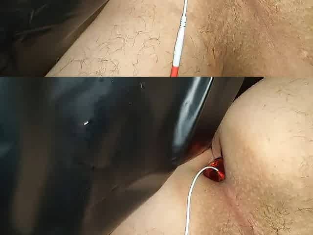 Estim hands-free climax milking with urethral electrode and prostate anal intercourse