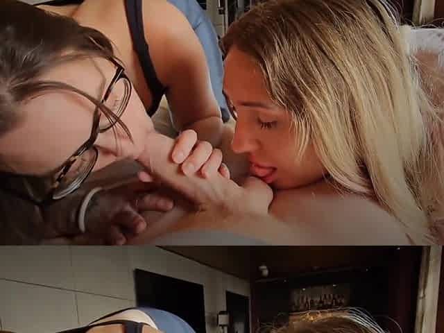 Me And My Friend Give My Cuck Husband A Quick Blowjob & Handjob With Innocenthotwifexxx