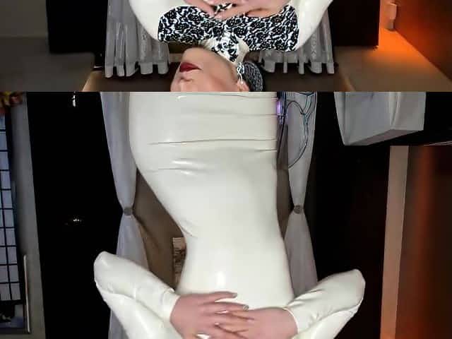 Horny Lady in White Latex Dress Tease you cock