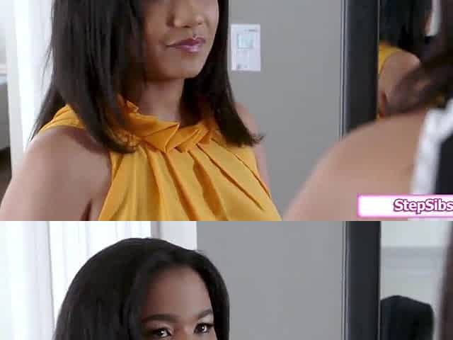 Breasty black chick sharing her dude with her stepsis