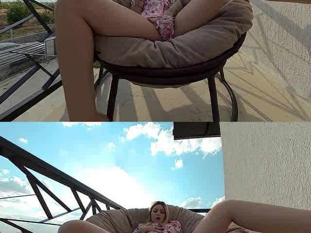 Solo sexy teen masturbates on balcony