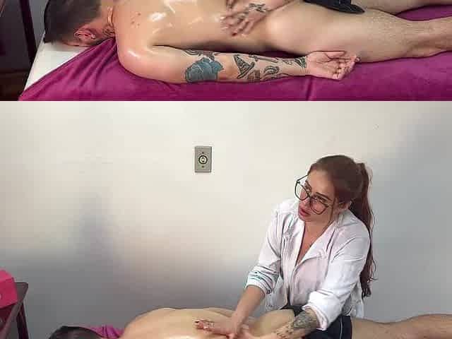 Massage therapist enjoying a pleased ending.