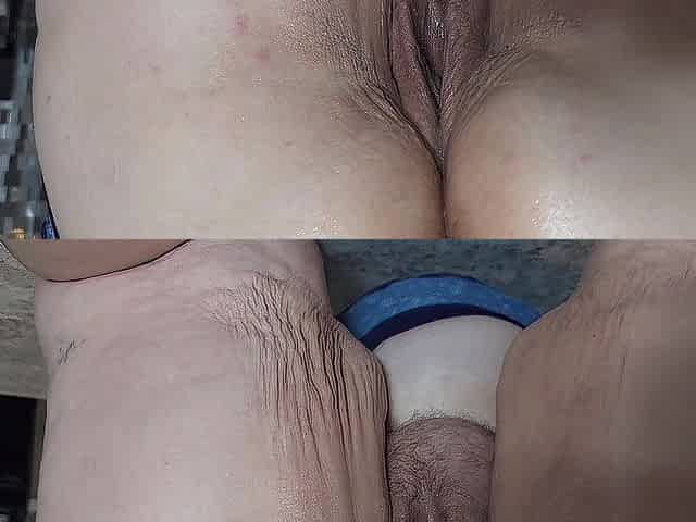Large bazookas aged cleaning lady on step ladder & on counter showing her juicy soaked cunt & massive booty