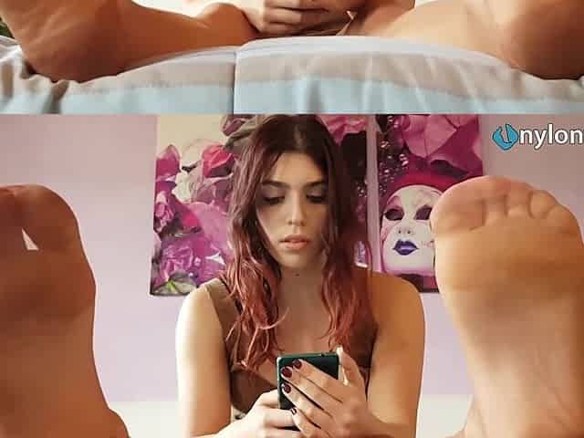 Marvelous Tecla wearing smelly hose has feet in your face
