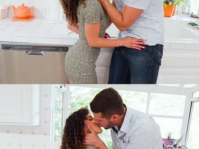 The pretty baby has sex with boyfriend in the kitchen