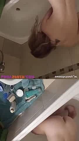 Young Blonde Pale Girl, Cleaning Her Bathtub Completely Naked