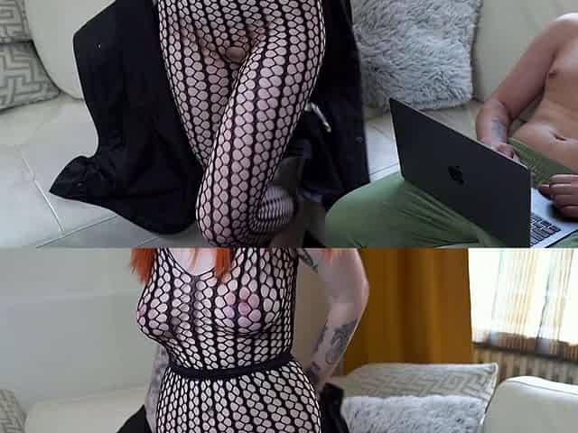 Sexy Redhead GF Fucked Hard in Her Full Body Fishnet Suit