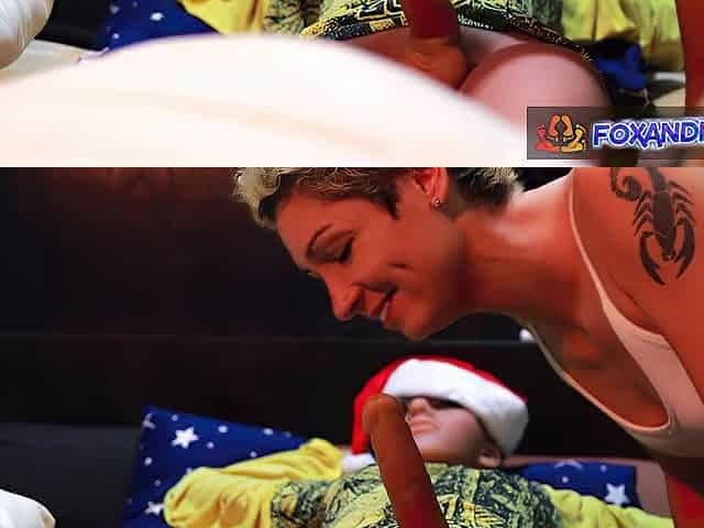 Christmas amateur DP with sex doll and cum on face