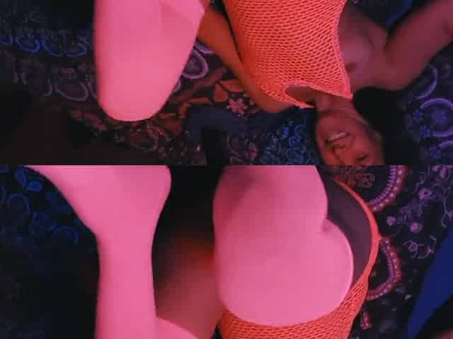 Neon pink stockings footjob and makes me cum twice