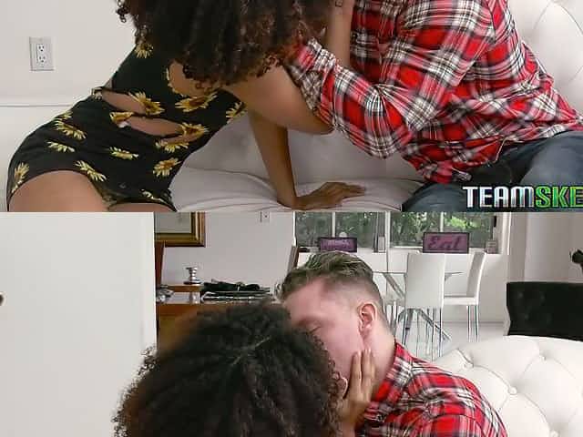 Curly haired slender ebony gal Nia Nixon lets white dude stretch her cooch