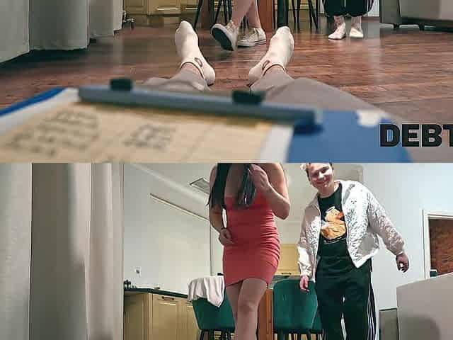 DEBT4k. Natural-titted Russian tried to escape debt collector but this guy banged her in anal and vagina in