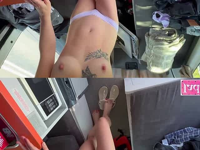 Guy picks up hot blonde from streets and fucks in Van road side