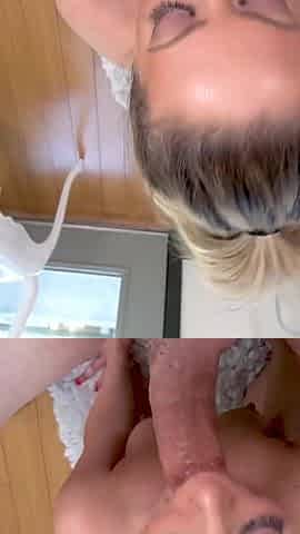 Petite milf Carmena Valentina POV deepthroat blowjob and cum swallow