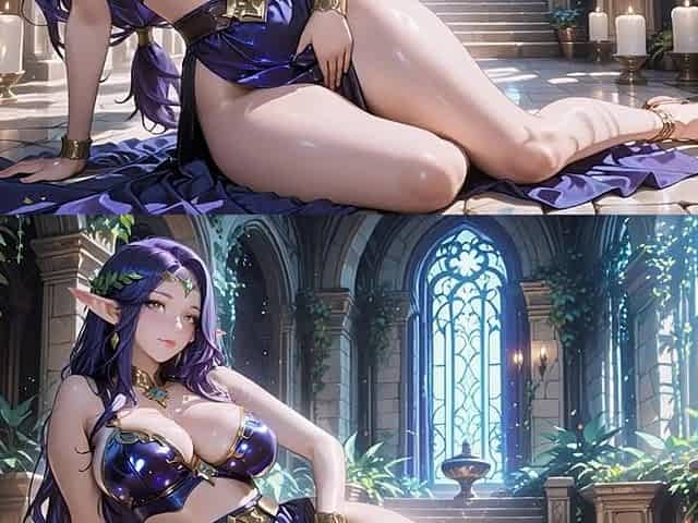 Fantasy Castle Purple Elf Goddess Blowjob Footjob to Doggy Massive Creamy Cum Finish