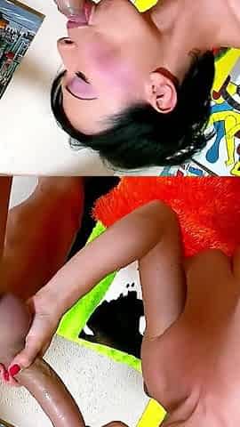 Sexy skinny Asia MILF Justine fucked by neighbors with a big cock