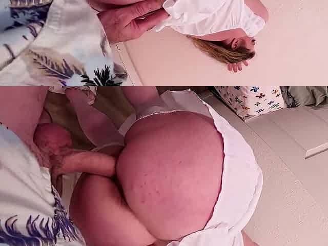 Stepmom In A White Dress Fucked Against The Wall