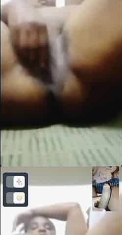 Ebony bitch mama masturbating with her big cock bf