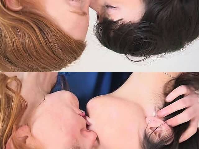 Hairy freckled redhead has lesbian sex with cute brunette