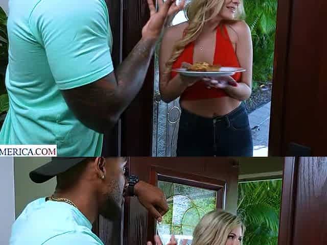 Sexy blonde neighbor Ellie Tay comes by with her hot pie