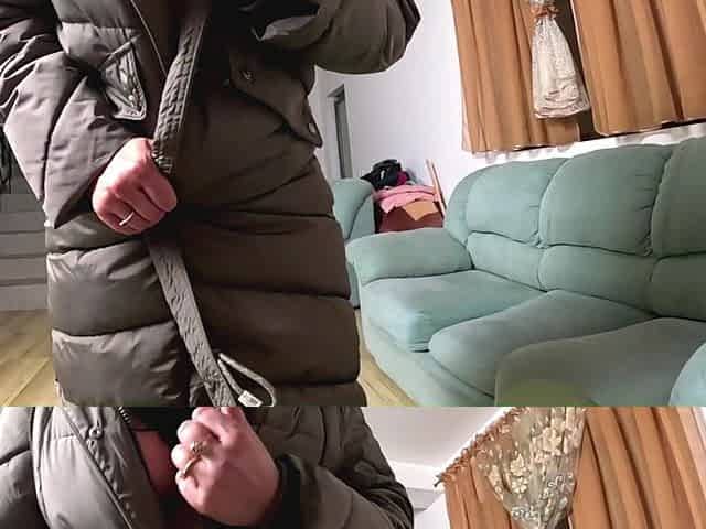 Glossy Fur Hood Downjacket. Deepthroat, Spit Play, Riding and Cum Dripping on My Coat