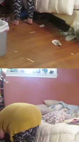 Clean up my room dressed then topless