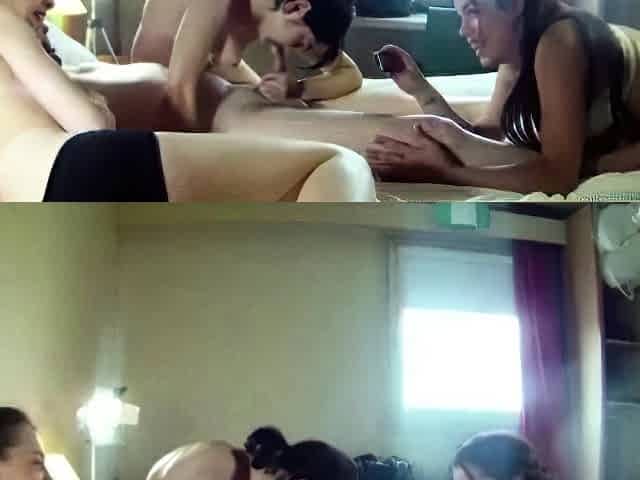 3 tight pussys riding an older man cock