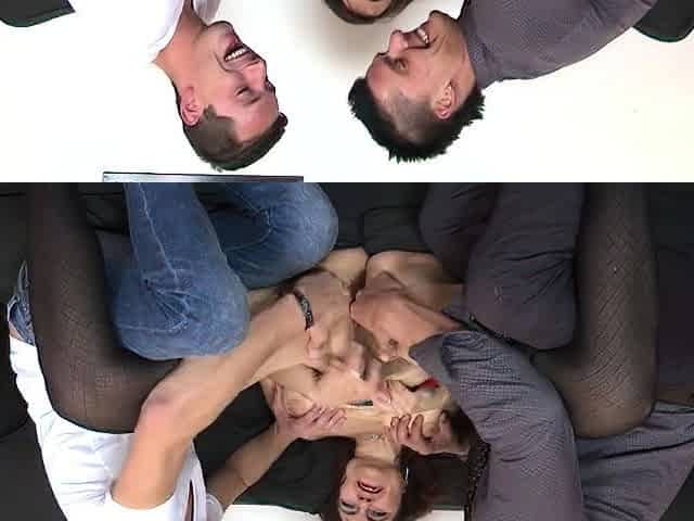 Natural tits milf threesome with cum on face