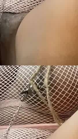 Walking Around in Fishnet Dress Fucking My Pussy on Public Staircase