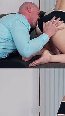Petite Stepdaughter Seduce Big Strong Bald Stepdad