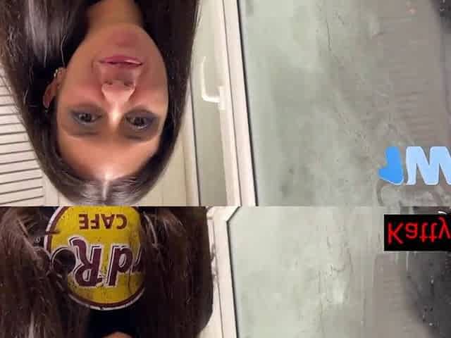 Cutie cheating on her boyfriend on the balcony with his ally